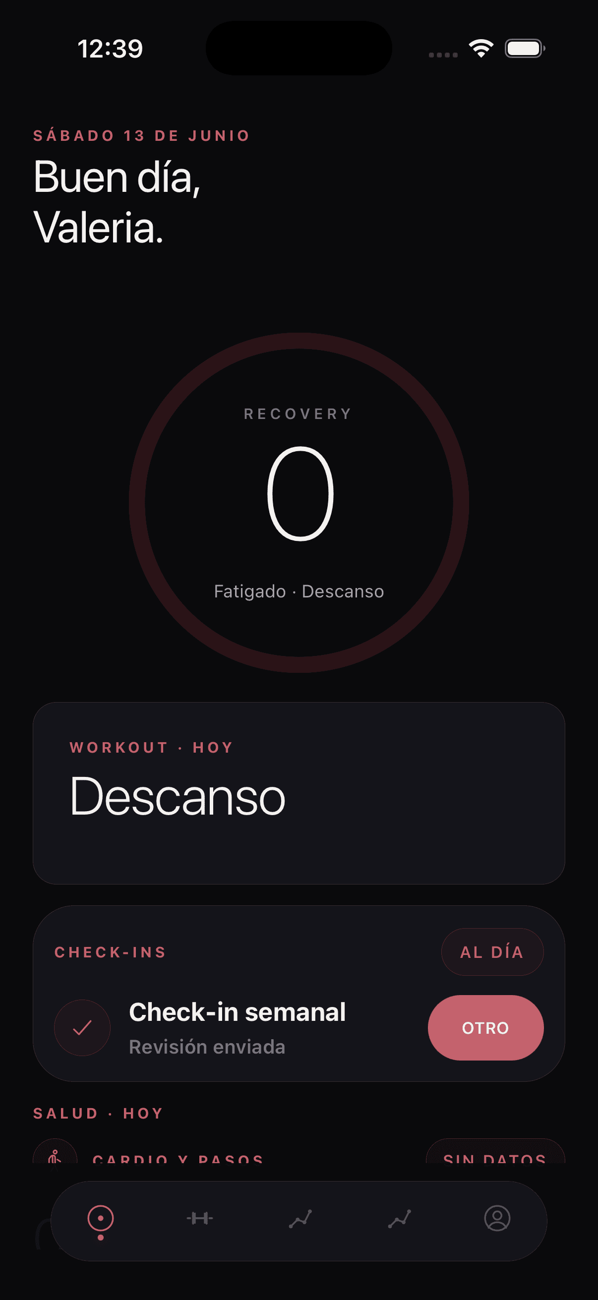 Tu día, recuperación y check-ins en Umbra