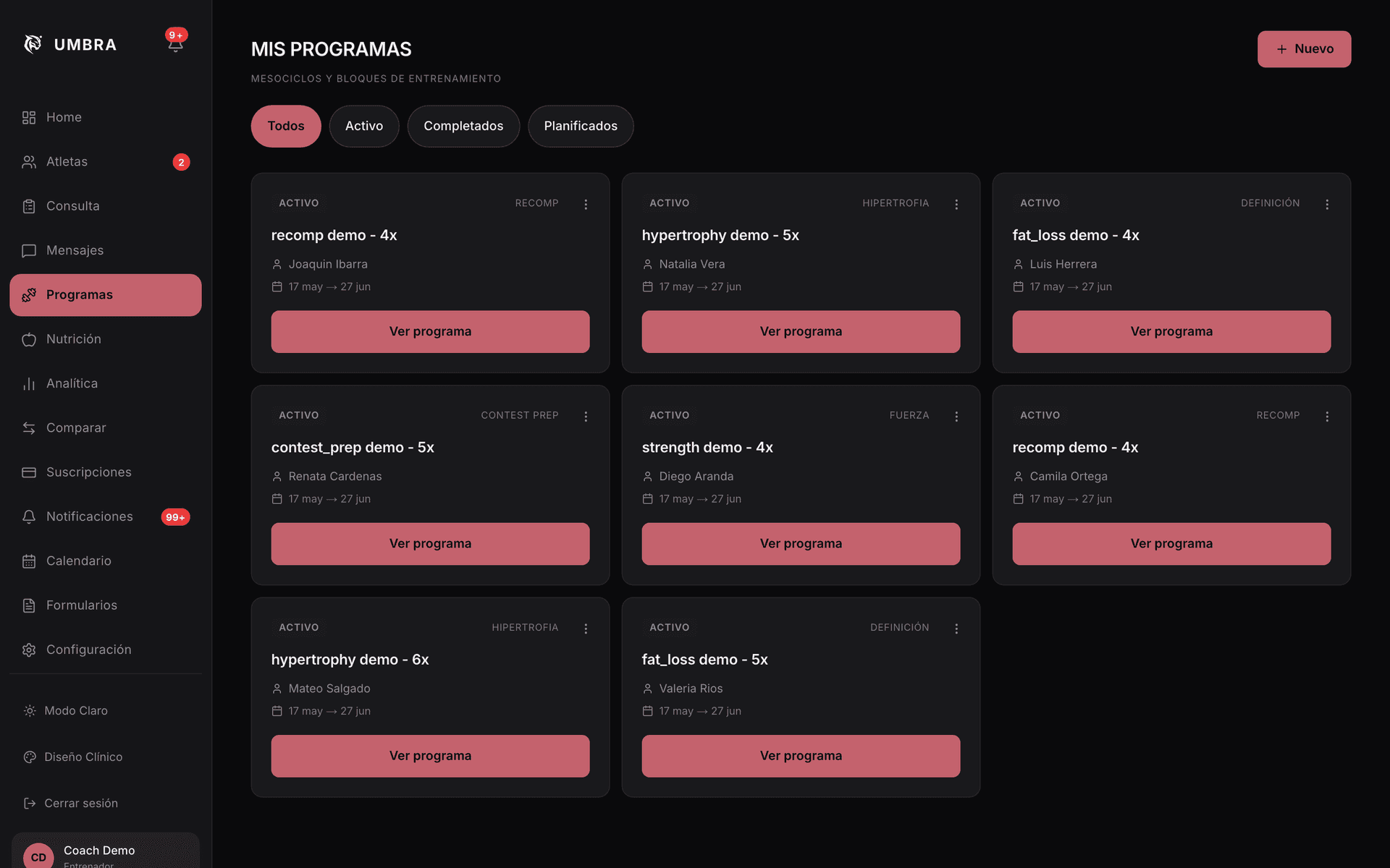 Programas y periodización con engines